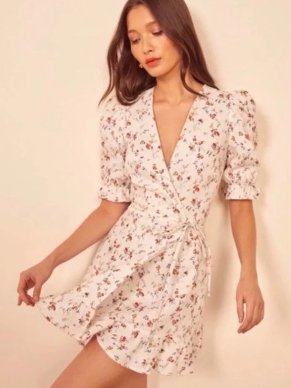 Reformation Carmelo Gabrielle Linen Floral Wrap Mini Dress